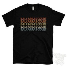 CAMISETA BALCARRAS COURT ESTILO RETRO REPETIDO para hombre y mujer Reino Unido top name regalo