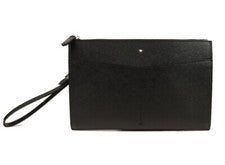 MONTBLANC Negro SARTORIAL Cuero Bolso sin asas Cremallera Bolso Correa para la muñeca NUEVO