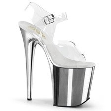 FLAMINGO-808 Sexy Pleaser Tacones Altos Sandalias de Plataforma Transparente Plata Cromo