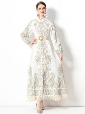 Vestido retro de mujer de diseñador de pasarela para mujer manga larga linterna individual s-xxl