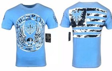 Camiseta para hombre ARCHAIC by AFFLICTION MUERTE CRUZADA azul motociclista S-4XL $40 NUEVA CON ETIQUETAS