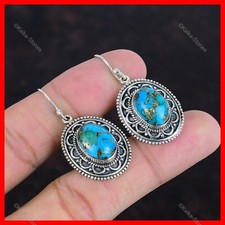 Pendientes colgantes de plata de ley natural cobre azul turquesa gancho joyería