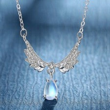 Collar colgante de plata esterlina 925 con ala de ángel y piedra lunar joyería regalo
