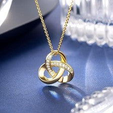 Collar Colgante Nudo Amor Cristal Doble Infinito Chapado en Oro 18K Joyería