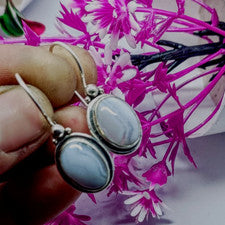 Pendiente colgante de piedras preciosas de ágata de encaje azul, pendiente hecho a mano de plata de ley 925.
