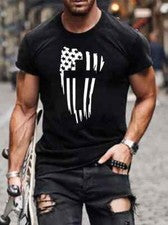 Camiseta Estampada Gráfico Patriota Negro Informal Cruz Cristiana Bandera EE. UU