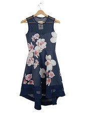 Vestido mujer Quiz talla 36 azul estampado floral malla festivo elegante