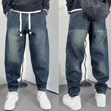 Moda Para hombres Pantalones de mezclilla sueltos harén Cordón Sueltos Jeans Informales Retro Pantalones