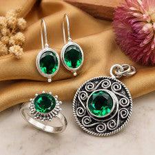 Conjunto combinado de joyas de plata de ley 925 con esmeralda creada en laboratorio pendientes anillo colgante