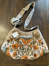 Earthbound Trading Co. Bandolera Bolso de Algodón Cartera Estampado de Flores Mariposa Nuevo con Etiquetas