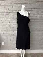 Vestido recto negro con cuello asimétrico de moda SL para mujer talla 14 (10)