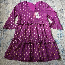 Vestido estilo Andree By Unit para mujer mediano púrpura con detalles dorados en capas nuevo con etiquetas