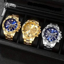 3 Piezas: Juego de Reloj de Cuarzo de Moda para Hombre