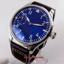 Reloj mecánico para hombre 44mm esfera azul estéril luminoso ST3600 cuerda manual 6497
