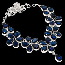 Collar de plata de ley 925 con piedras preciosas de tanzanita azul hecho a mano talla 18"