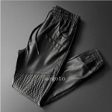 Pantalones de chándal de cuero sintético con bolsillo para motocicleta cintura elástica para hombre de moda