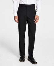 Pantalones de traje lisos elásticos ajustados Alfani para hombre negros 36W X 30L