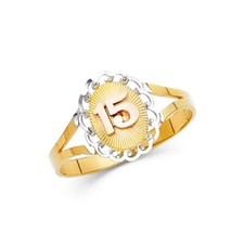 Anillo Anillo de Quinceañera 15 Anos Oro Real Sólido Tri Tono 14k