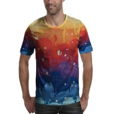 Nueva camiseta de poliéster estampado completo con diseño de gato arco iris para hombre