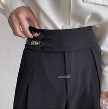 Pantalones de pierna ancha japoneses informales sueltos con hebilla de metal para hombre Traje de moda Pa