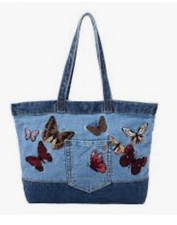 Bolso de Mano #DG2 por Diane Gilman Denim Bordado—Midtone Butterfly