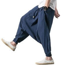 Pantalones de baile de verano de moda de algodón y lino para hombre talla grande