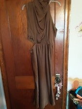 Moda Maxi Vestido Recortado Para Mujer L Marrón Cuello Redondo Sin Mangas Cremallera