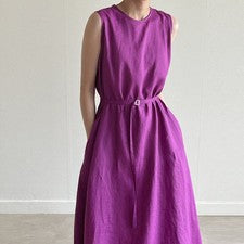 Maxi vestido informal suelto con cinturón cuello redondo de moda para mujer