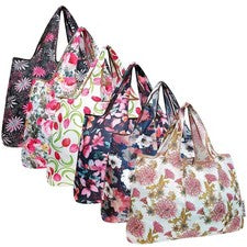 Paquete de 6 bolsas de supermercado reutilizables de nailon grande plegable allydrew flores rosas
