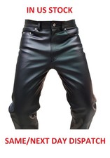Pantalones de mezclilla de motociclista para hombre de cuero negro real o de vaca elegantes y sexy estilo 501