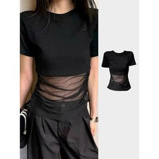 Top mujer sin hombros negro red manga corta longitud normal moda