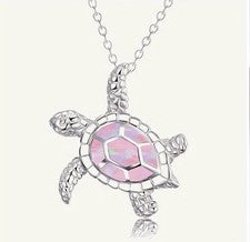 Collar Colgante Tortuga Piedra Rosa Plata Moda Divertida Joyería