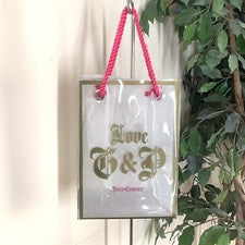 Bolso de Mano Juicy Couture Love J & C Vinilo Transparente Negro Dorado Rosa Asa Bolso de Regalo NUEVO