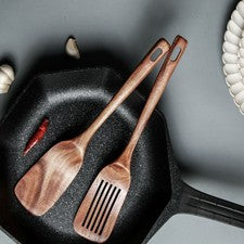 Juego de Utensilios de Cocina Madera de Acacia con Espátulas Macizas y Ranuradas para di