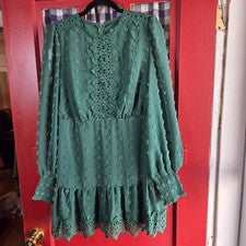 Mini Vestido Love X Design Para Mujer Verde Punto Suizo Manga Larga Cremallera Trasera Talla M Nuevo con Etiquetas