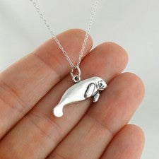 Collar con dije de manatí - plata de ley 925 - mamífero marino vaca marina océano