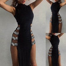 Bodycon Damen Kleid Seitlich Hoher Schlitz Sommer Ärmellos Atmungsaktiv