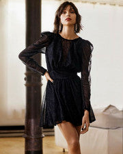 NUEVO VESTIDO NEGRO MANGA ABULLONADA LINI GEMMA BURNOUT B9281070DB TALLA XS $328.00