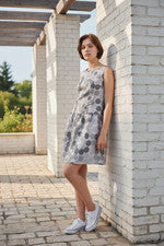 "Vestido mujer talla M top vestido medio forrado, gris punteado bolsillos laterales"