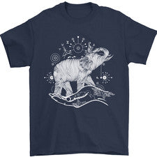 Camiseta estilo sacro elefante meditación tatuaje arte hombre 100 % algodón