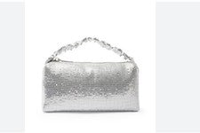 NINA Trixie -T Bolso de hombro clutch de malla con asa acanalada para mujer en PLATEADO