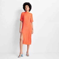 Vestido midi naranja pequeño Gabriella Karefa-Johnson para mujer manga corta cuello falso