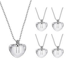 5 Pcs Vial Necklace, Stainless Steel Glass Heart Perfume Bottle 19.7mm, Clear