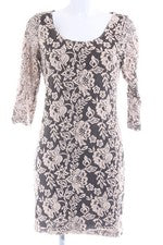 Vestido manga larga estampado floral VILA encaje mujer talla 38 negro beige
