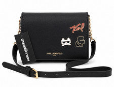 Bolso Bandolera Karl Lagerfeld Mujer Negro Herrajes Dorados Cremallera Correa Desmontable