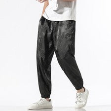 Hombres Pantalones Cónicos Patrón Dragón Sueltos Cintura Elástica Pantalones Estilo Chino Delgados
