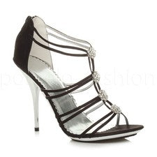 SANDALIAS DE BODA DE NOCHE DE DIAMANTES CON TIRAS DE TACÓN ALTO DE METAL PARA MUJER Y MUJER TALLA 6 39