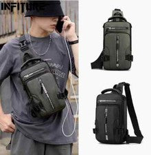 Bolso de Pecho de Viaje Deportivo Carga de Hombro USB Mochila Bandolera Paquete