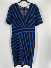 ECI NEW YORK Mujer NUEVO CON ETIQUETAS Vestido Vaina Asimétrico Talla XL Azul/Negro Midi Artístico