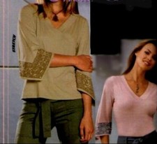 Moda Mujer 3/4 Trompetas Brazo V Camiseta Top Estampado 36/38 40/42 44/46